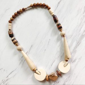 Vintage Tan Wood Beaded Primal Boho Necklace